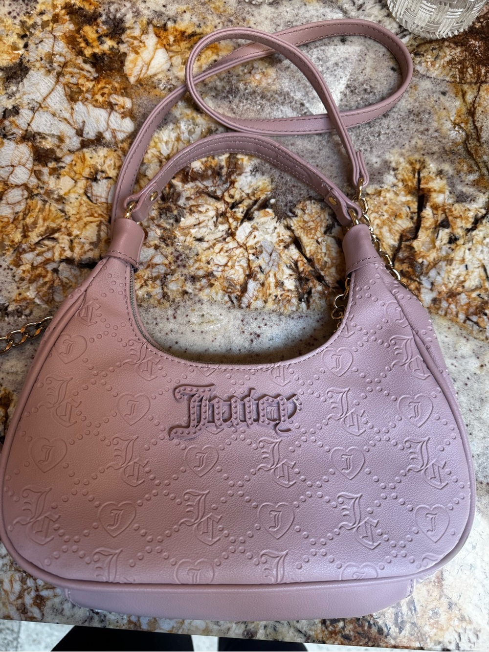 Juicy Couture Semi Charmed embossed hobo shoulder bag light pink